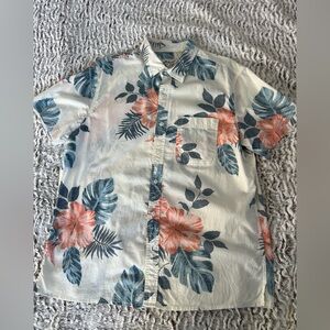 American Eagle Floral Print Men's Shirt - Cream, Blue, and Pink - size L